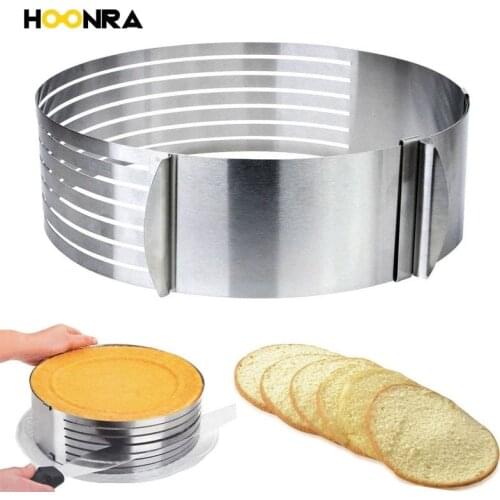 HOONRA 6 Layer Adjustable Stainless Steel Mousse Cake Round Retractable Bread Cake Cutter Slicer Mousse Ring Mould Bakeware Tool