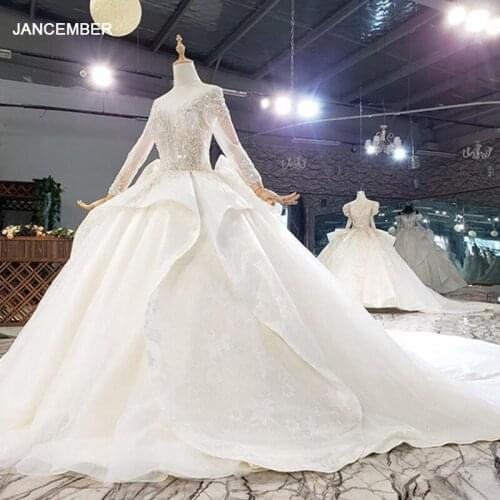 HTL1874 Luxurious Sequined Beading Wedding Dress 2020 Long Sleeve Applique Ball Gowns Crystal O-Neck