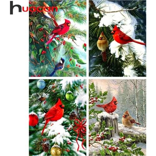 Huacan Full Square/Round Diamond Painting Bird Winter 5D DIY Diamond Mosaic Embroidery Christmas Animals Handicraft Wall Art