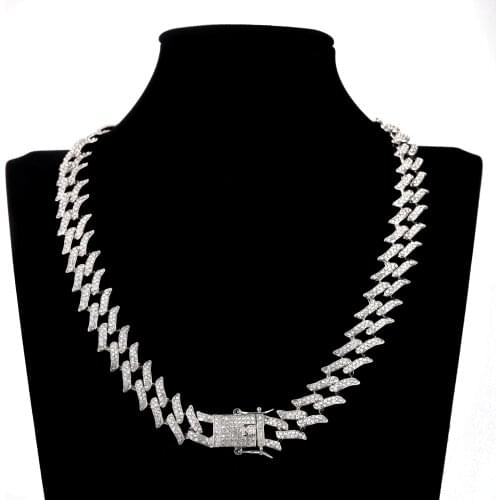 Hip Hop 15MM Bling Iced Out Crystal Cuban Prong Chain Rhinestone Zircon Mens Necklaces Bracelet For Men Jewelry 8/16/18/20/24in