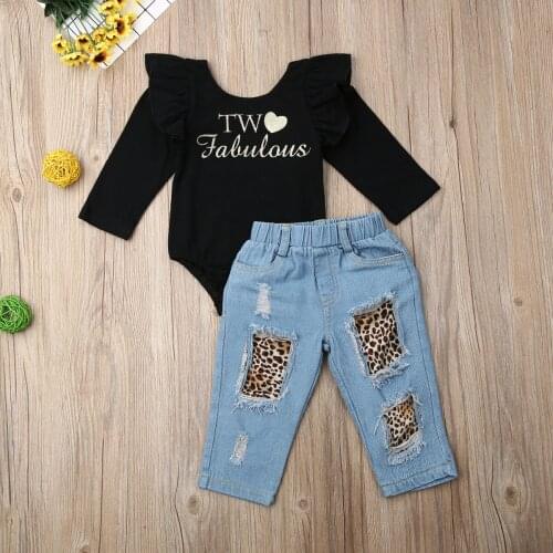 Hot Spring Autumn Fashion 1-6Years Toddler Kids Baby Girls Winter Clothes Ruffle Tops Romper Denim Hollow Out Pants Outfits