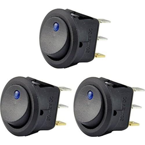 3Pc 12V 20A Rocker Toggle LED Switch Blue Light SPST On-Off Control for Boats Cars Racing Cars Off-Road Vehicles Heavy Trucks RV