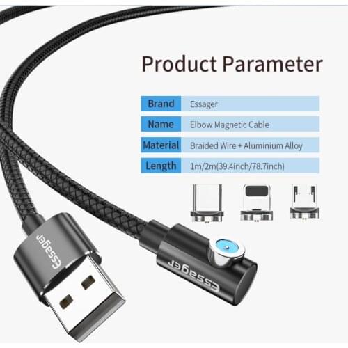 Essager 90 Degree Magnetic Cables For Mobile Phone Fast Charge Wire Cord Mobile Phone Fast Charging Cables Type-c Cable