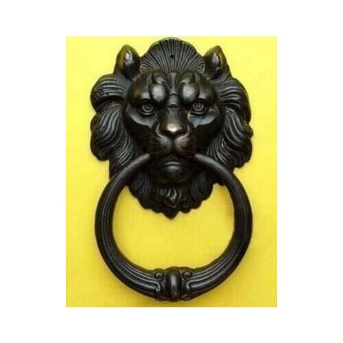 Copper Brass CHINESE crafts Asian Exquisite Chinese Bronze Fierce Lion Head Door Knocker 7"High