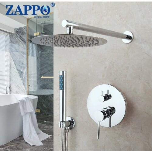ZAPPO Rainfall Chrome Finished Shower Faucet Set Wall Mount Single Handle Shower Mixer Tap Square Handshower Concealed Install