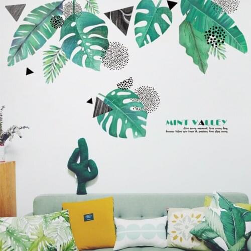 Nordic Green Leaves Wall Stickers Living Room Sofa Background Wall Decals Bedroom Decoration Art Self-adhesive Home Office Decor