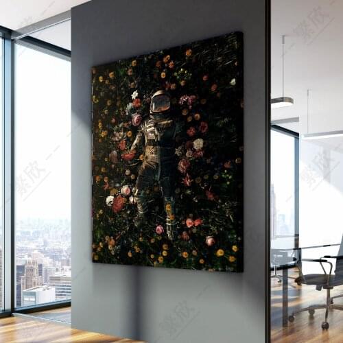 Home Decor Simple Universe Astronauts in Flowers Art Creative Hanging Painting Poster Wall For Home Canvas Painting