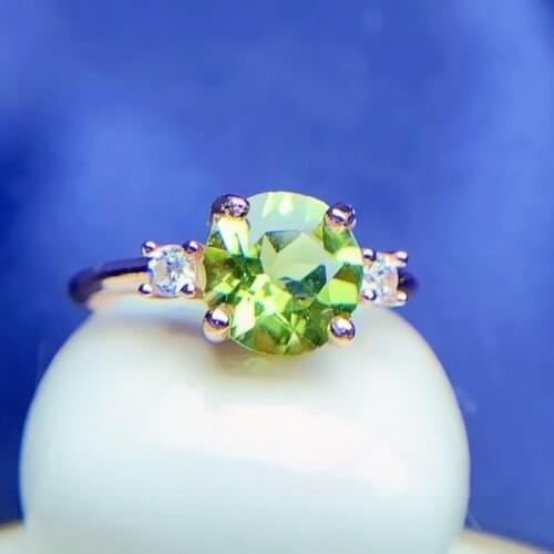 Natural real green peridot round ring Per jewelry 8*8mm 2ct gemstone 925 sterling silver Fine jewelry T21516