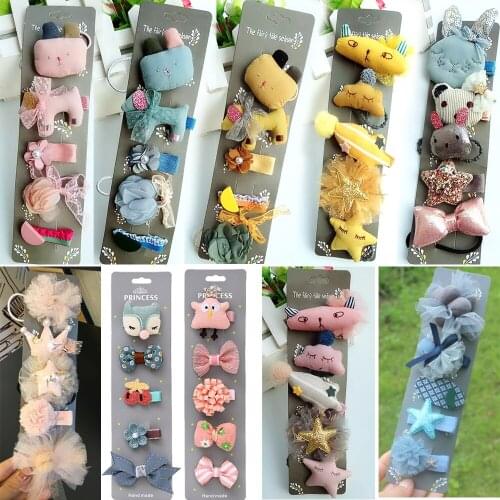 New Arrival 5 pcs Cute Baby Girls Sets Headbands Headwears Children Bowknot Flower Hair Clips Newborn Hair Accessories Hair Care