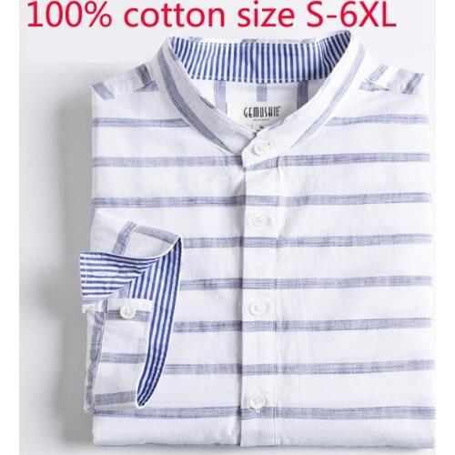 New Arrival Fashion 100% Cotton Men Seven Sleeve Loose High Quality Casual Shirts Striped Plus Size S M L XL 2XL 3XL 4XL 5XL 6XL