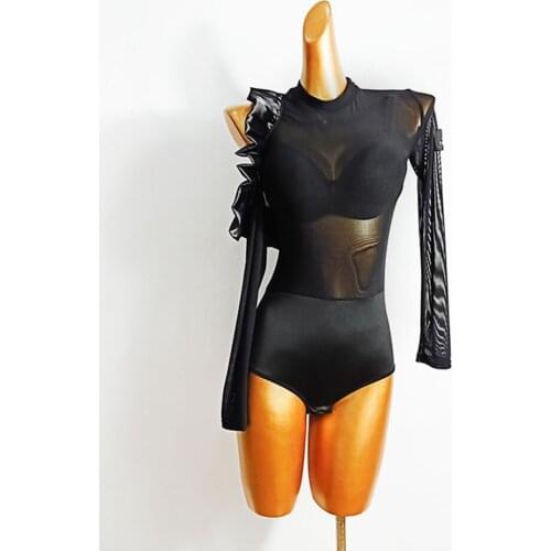 One Side Shoulder Sexy Women Latin Dance Dress Lotus Design Dancing Cloth Samba Tango Chacha Dancing Performamnce W551