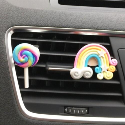 Cute Rainbow Lollipop Car Outlet Perfume Clip Car Air Freshener Balm auto Interior Accessories for girl