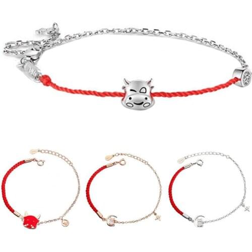 Red Rope Braided Bangle Cattle Design Adjustable Chain Bracelet Women Fashion Jewelry Gift for Party