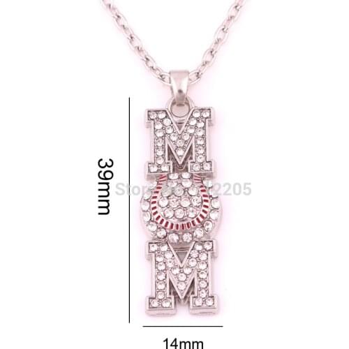 Mothers Day Gift 10pcs zinc Heirloom Finds Baseball Softball Mom Pave Crystal Pendant chain necklaces