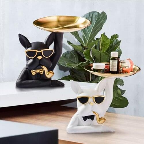 Nordic Holding Tray Bulldog Statue Resin Durable Animal Storage Tray for Snack Fruit Funny Dog Ornament Home Decoration