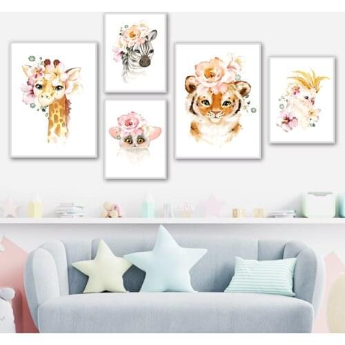 Tiger Giraffe Zebra Rooster Rat Flower Feather Wall Art Canvas Painting Nordic Posters And Prints Wall Pictures Kids Room Decor