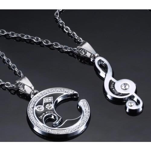 Rinhoo 2 Pcs Couple Necklace For Lover Girlfriend Gift Set Musical Note Valentines Day Necklace For Women Pendants Jewelry