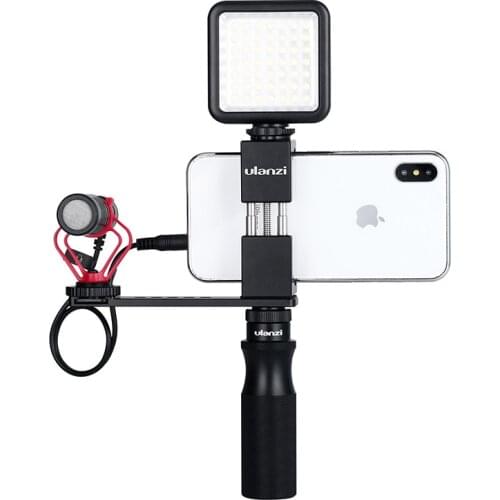 Ulanzi Vlog Handle Grip with 1/4 Cold Shoe Mount Adapter for Microphone LED Light Vlogging Kit Live Audio Video Grip