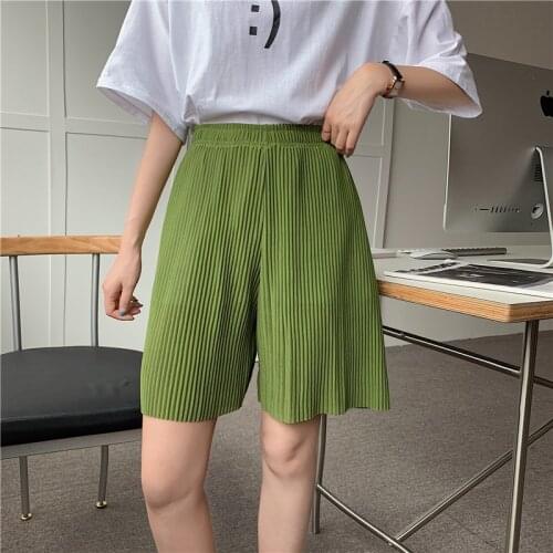 New Harajuku Summer Solid Shorts Women Fashion Elasticity Pleated Loose Casual Short Pants Wide Leg Sweatpants High Waist Shorts