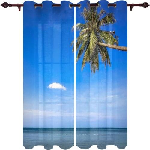 Summer Sea Palm Trees Valance Window Curtains For Living Room Bedroom Kitchen Home Luxury Youth Room Treatment Window Curtains