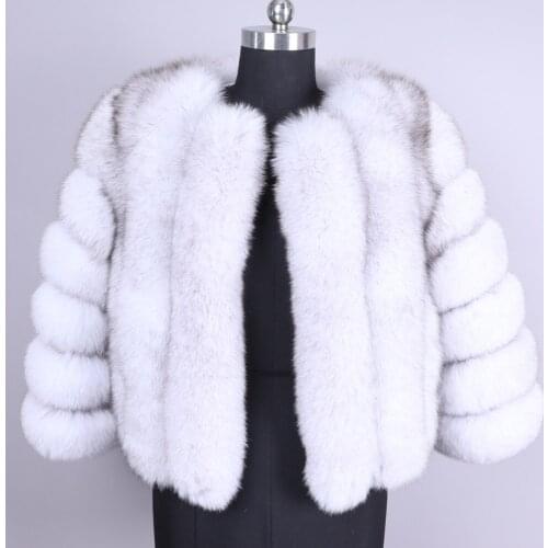 100% true fur coat Womens warm and stylish natural fox fur jacket vest Round neck long sleeve leather coat Natural fur coats