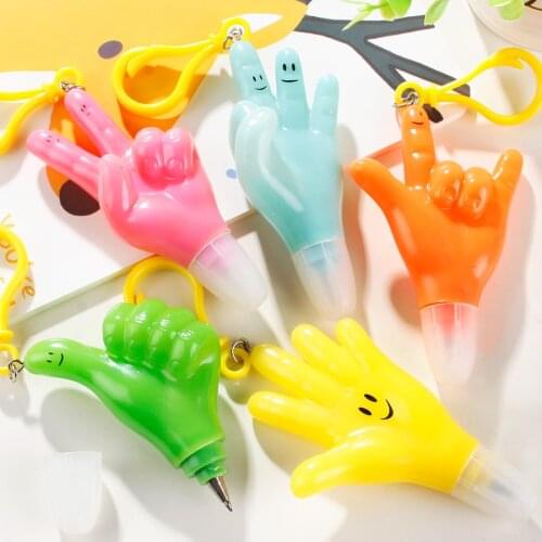 Cute Cartoon Finger Expression Ballpoint Pen Portable Pen With Keyring School Supplies