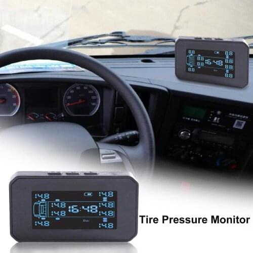 CarTire Pressure Alarm Monitor System Solar Power with 6 Sensor Black Auto Security Alarm Tire Pressure Control System for Truck