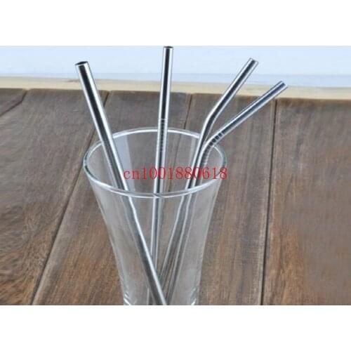 500pcs/lot 8.5" Straight & bend Stainless Steel Straw Steel Drinking Straws With Thread Size 215x6x0.5mm