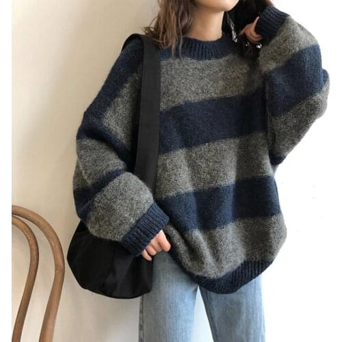 2021 New Unisex Men Women Sweaters Striped Knit Jumper Sweater Retro Hip Hop Pullovers Tops Oversize lazy oaf Fashion pull femme