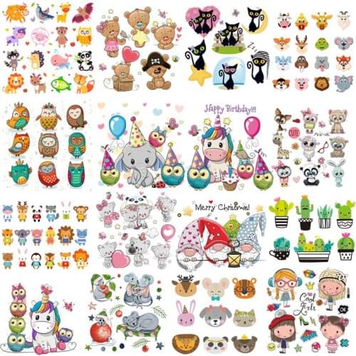 Lovely Animals Heat Transfer For Baby T-shirt Iron On Transfers For Clothes Thermal Stickers For Clothing Washable Apparel Diy