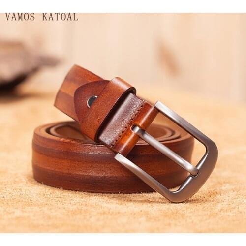 VAMOS KATOAL Belts men first layer cow leather retro designer belt men vintage genuine leather belt man buckles for trousers