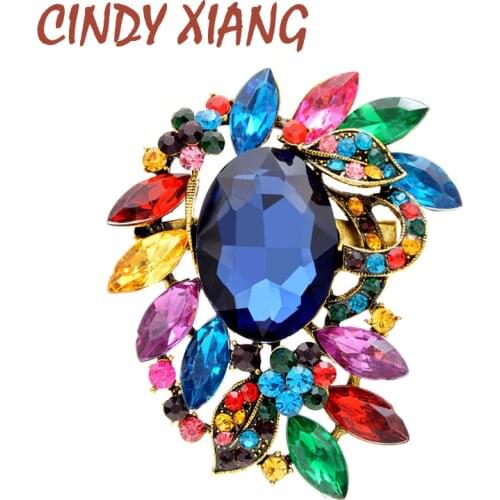 CINDY XIANG New Large Crystal Flower Brooches For Women Vintage Coat Brooch Pin Elegant Classic Bouquet Accessories 6 Colors