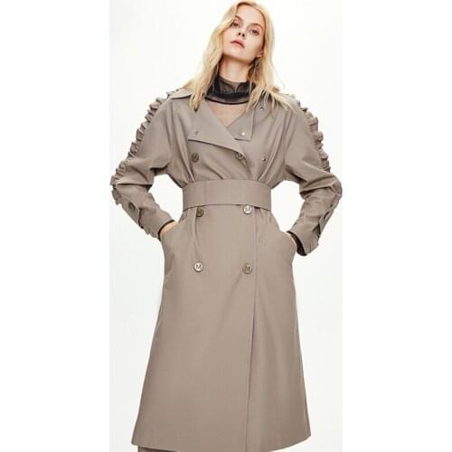 2020 Coat Ruffle Sleeve Design Turn Down Collar Double Breasted Women Long Trench Femme Casaco Abrigo Streetwear