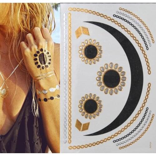 Gold and Silver Necklace Design Metallic Jewelry Temporary Tattoo Flash Taty Hot Flash Body Tattoos