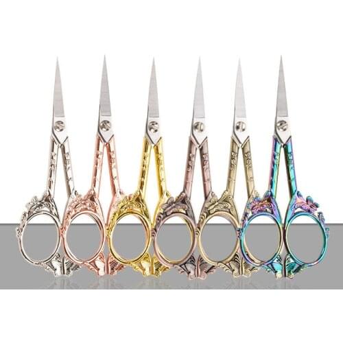 1Pcs Stainless Steel Vintage Scissors Butterfly Floral Sewing Retro Embroidery Scissors Short Fabric Cutter Yarn Shear