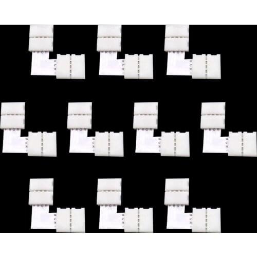 10Pcs 10mm 4 Pin LED RGB Connector Set L Shape 90 Degree Unwired Gapless Solderless 5050 RGB Connector 12V LED Light Accessories