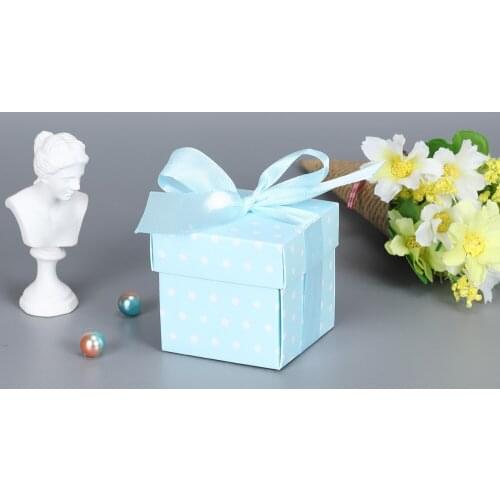 10pcs Christmas Decor Chocolate Gift Box For Baby Shower Birthday Wedding Party Supplies Kraft Paper Dot Candy Box with Ribbon