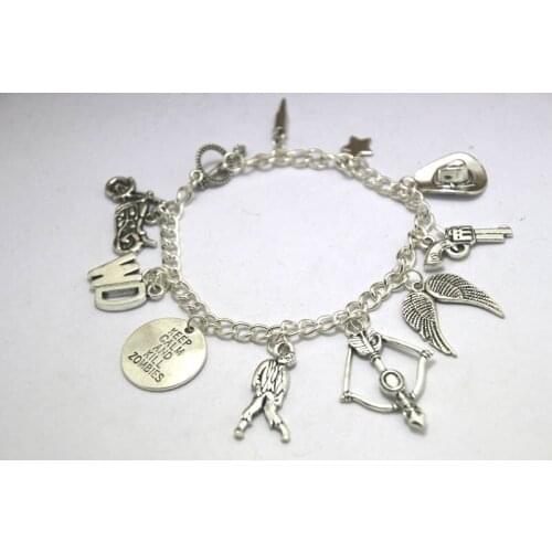 12pcs The Walking Dead Inspired Charm Bracelet Zombie Jewelry silver tone