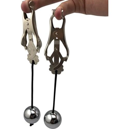 2PCS/pack Metal Stainless Steel Nipple Clamps Hanging Ball For Couple Flirting SM Adult Games Erotic Toys Sex Shop