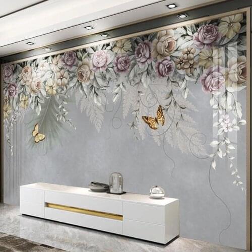 Custom 3D Photo Wallpaper Hand Painted Beautiful Flower Butterfly Bedroom Study Living Room TV Background Wall Mural Painting