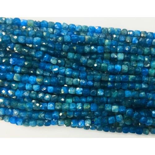 4mm blue apatite faceted square loose gemstone beads for jewelry making diy design