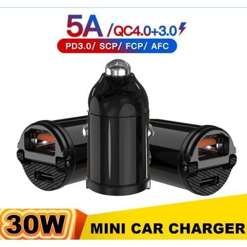 Car Charger Type-C Quick Charge 4.0 3.0 For Iphone Huawei Xiaomi Samsung PD 3.0 Fast Charging USB Phone Mini Charger