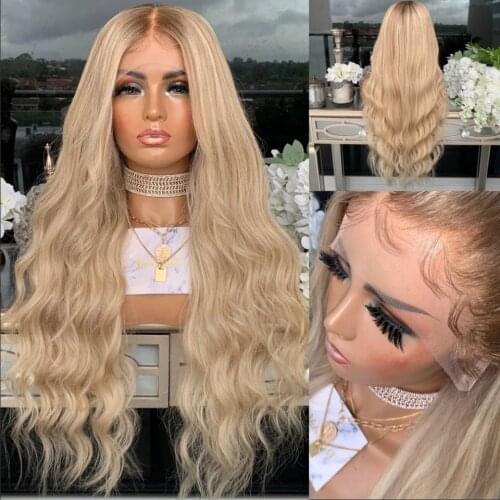 Blonde Ombre 613 Loose Wave Glueless Transparent Synthetic Lace Front Wig With Preplucked Baby Hair Daily Wigs Heat Temperature