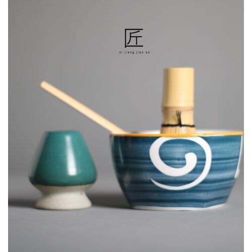 Tea Service Bamboo Natural Matcha Green Tea Powder Whisk Scoop Ceramic Bowl Set Japanese Teaware Ceremony
