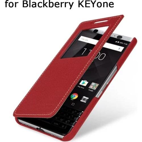 Genuine Leather Case For Blackberry KEYone Window View Flip Phone Cover Shell Skin for Blackberry KEY one PRESS Cover Bag