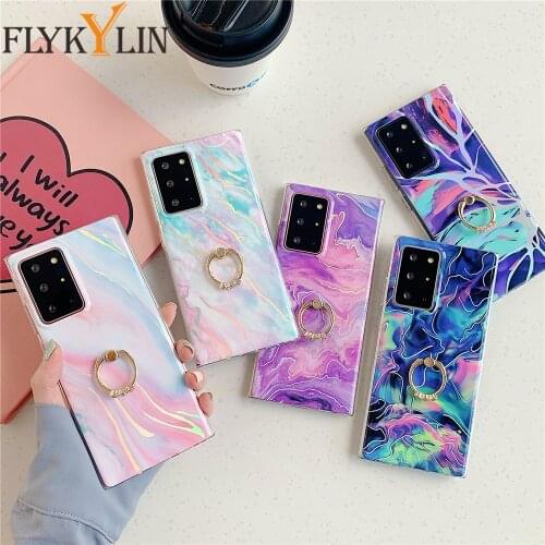 Laser Marble Gradient Phone Case For Samsung S21 Plus S20 FE Note 20 A42 A21S A40 A51 A71 A50 A70 A41 M30S Ring Holder Back Cove