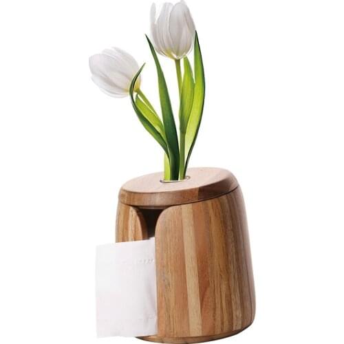 YUSOTAN wooden roll paper towel tube creative natural design can grow flower available for most roll paper wood tissue holder