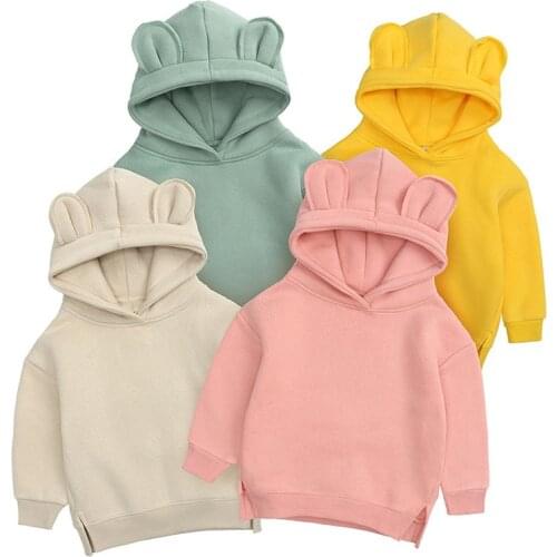 Baby Hoodies with Bear Ears Spring Autumn Thicken Fleece Sweatshirts Cotton Warm Kids Hoodie Boys Girls Cute Children Clothing