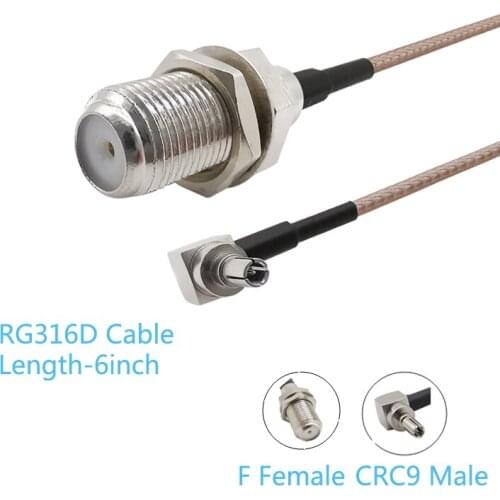 F Type Female Jack To CRC9 Male Right Angle RG316D Pigtail Cable 15cm For HUAWEI Modem RF Lighting