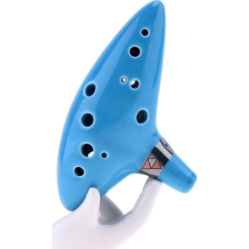 Alto 12 Hole Ocarina Ceramic ToneC Flute Sky Blue Instrument with Neck Strap Cord and Music Book